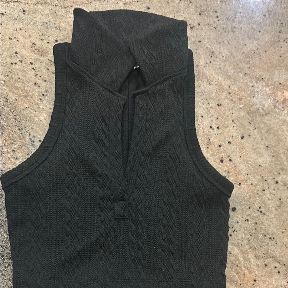 NWOT;Black fitted tank top with mock neck and mandarin collar